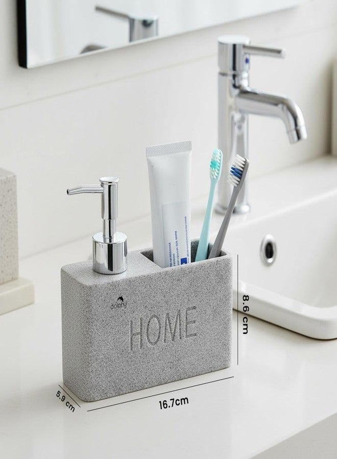 Dolphy Resin Soap Dispenser for Bathroom | 2 in 1 Soap Dispenser with Sponge Holder | Modern & Designer Decor for Home & Guest Bathrooms - Surface Effect Sandstone (250 ml) - Image 4